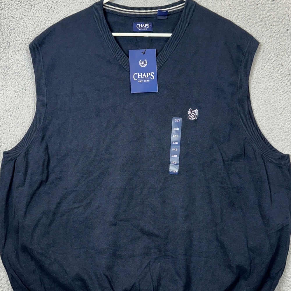 NEW Chaps Sweater Vest Mens 5XB Big V-Neck Navy Blue Knit Pullover Sleeveless